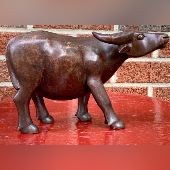 Vintage Artisan Hand Carved Thai Hardwood Antique Bull Ox Steer Figurine - Picture 2 of 16